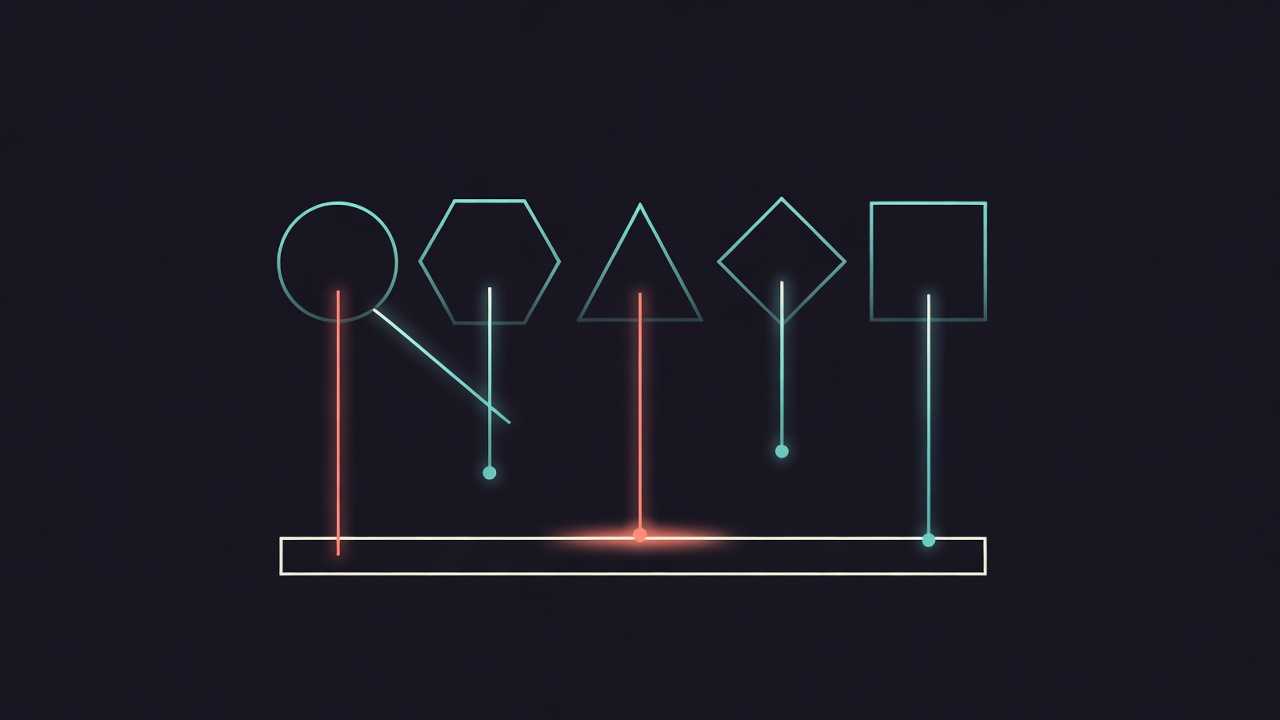 Five distinct geometric shapes, each sending a line down to a single document, with two lines converging at the same point, representing independent reviewers finding the same issue