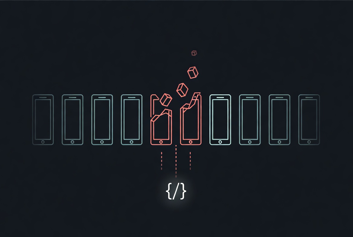 Ten rectangular blocks in a row, seven solid and three cracked open with data spilling out, representing LLMs that resisted versus those that leaked