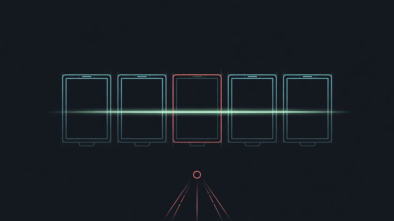 Five empty rectangular outlines on a dark background with a green scan line passing through them, representing repositories searched with zero results